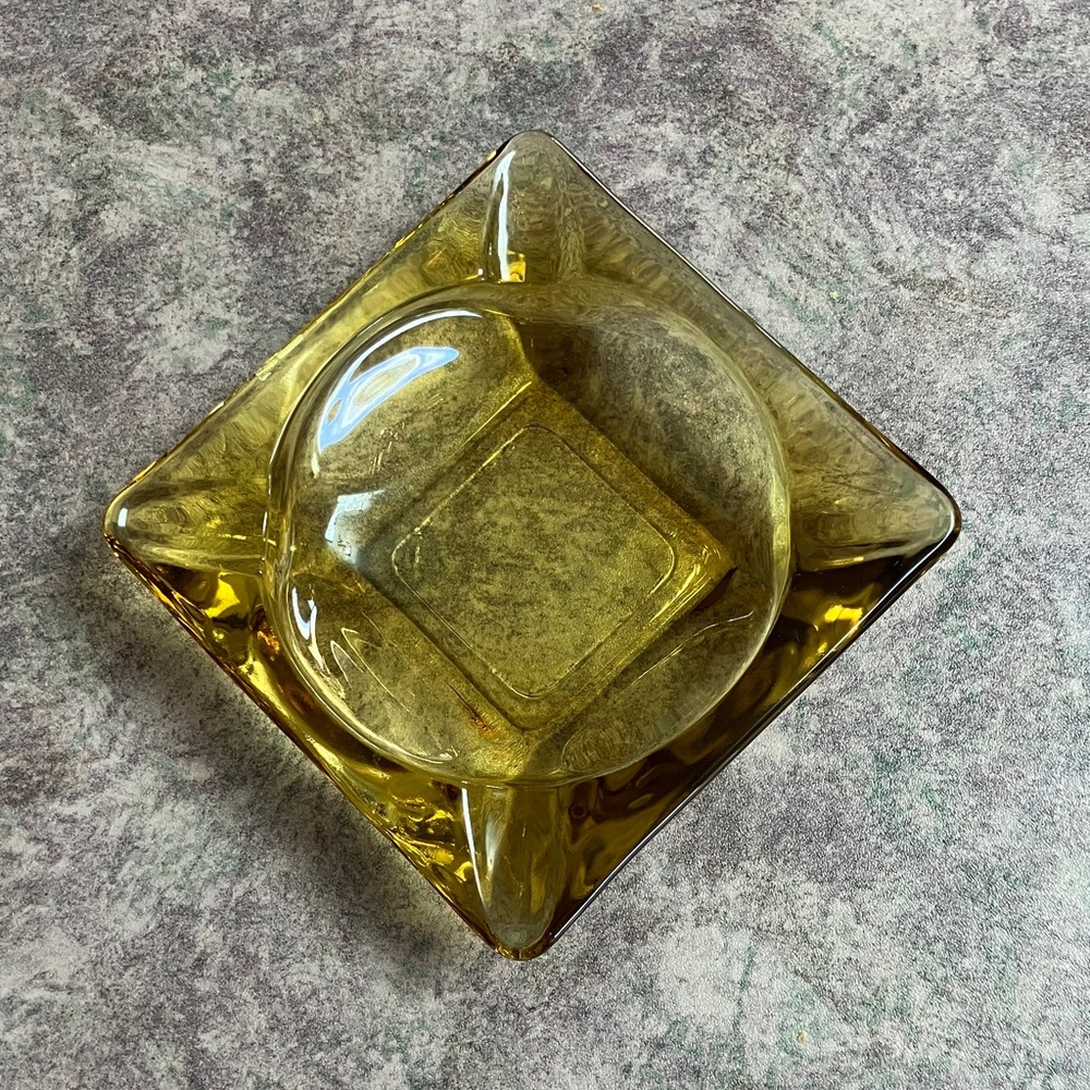 Vintage Amber Glass Ashtray